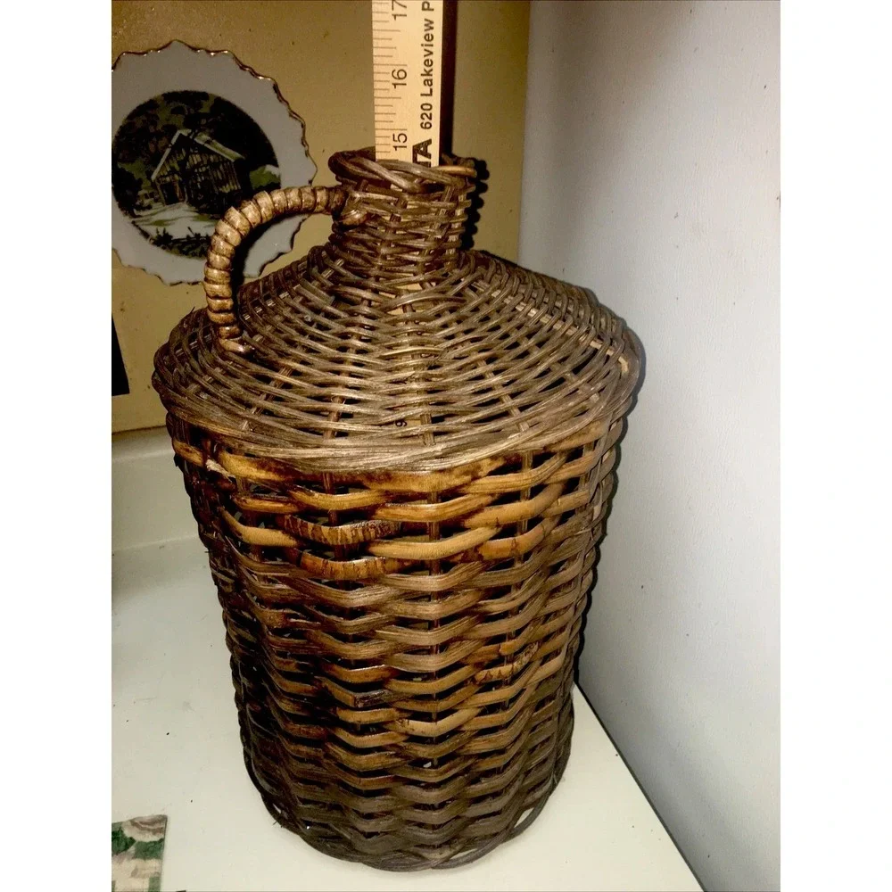 Vintage French Demijohn Wine Bottle Holder Wicker Rattan, 15